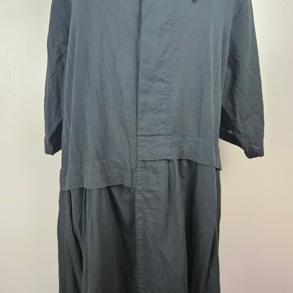 Mujiya Asymmetrical Artsy Midi Dress Sz XL? Black Button Drawstring Lagenlook - Picture 5 of 14